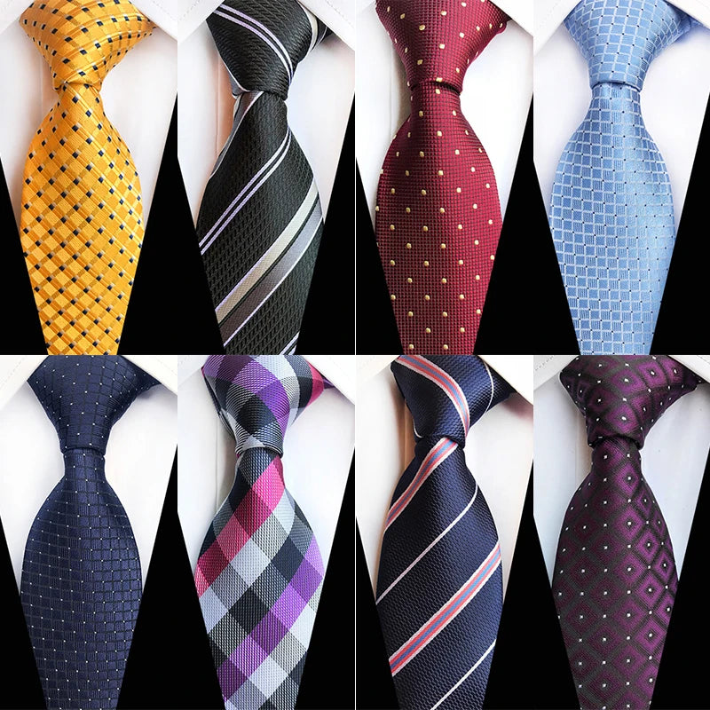 Cravate Élégante pour Homme (8 cm) en Soie – Motifs Rayures et Carreaux pour Costume, Mariage et Busines