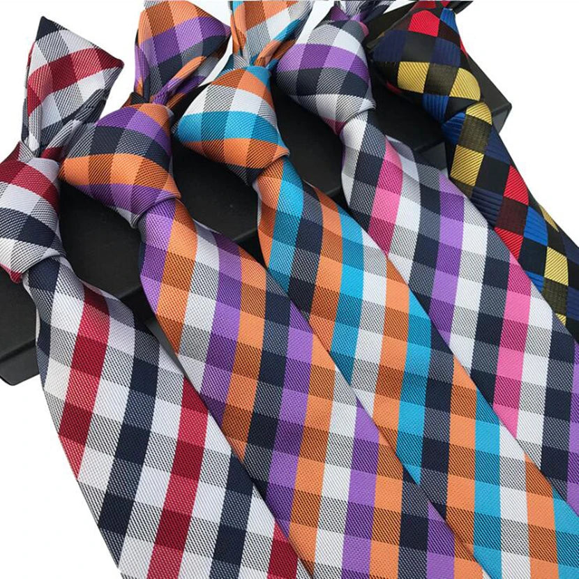 Cravate Élégante pour Homme (8 cm) en Soie – Motifs Rayures et Carreaux pour Costume, Mariage et Busines