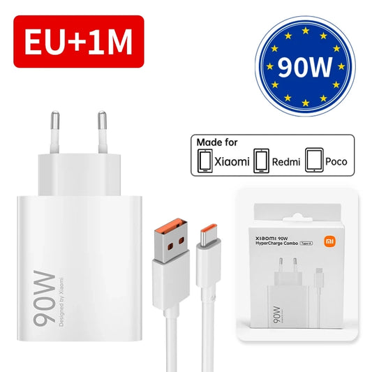 Chargeur Origine Xiaomi 90W HyperCharge (GaN) avec Câble USB-C 6A – Adaptateur Secteur Turbo Charge pour Xiaomi 14, 13 Ultra, Pro & Redmi