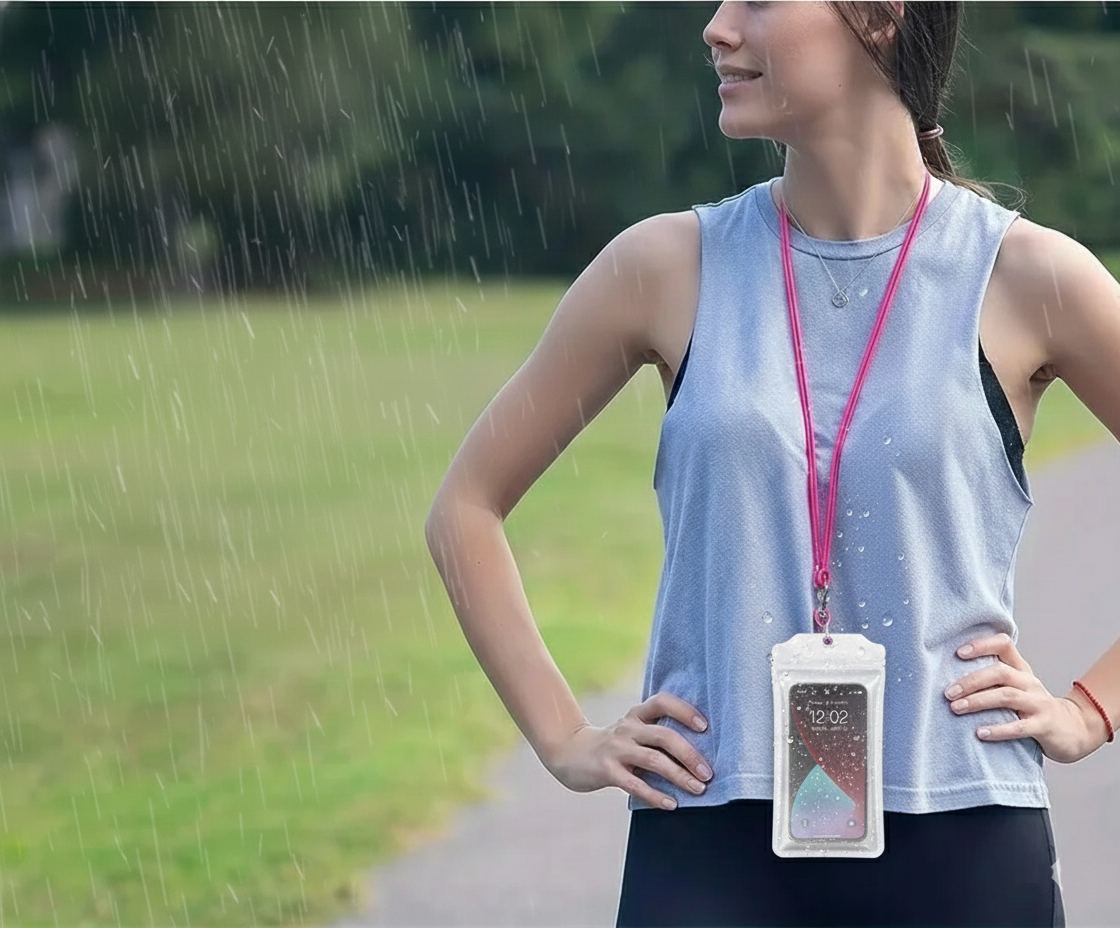 Pochette transparente étanche, pour téléphone jusqu'à 6.8 pouces + dragonne