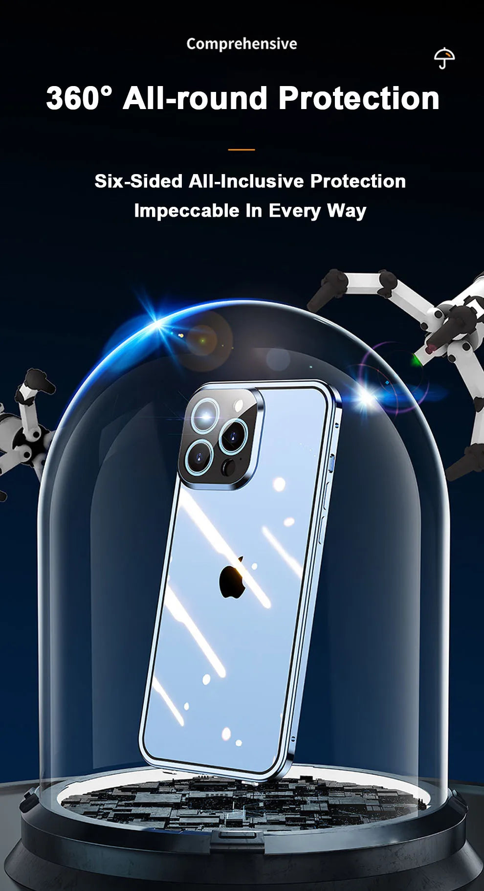 Étui à pression en métal à Adsorption magnétique complète 360°, pour series iPhone 17 16 15 14 13 12 11 , verre Double-face avec couvercle d'objectif d'appareil photo