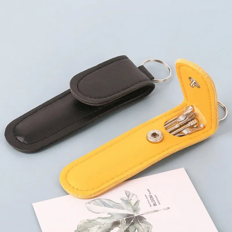 Kit d'Élimination du Cérumen Professionnel – Ensemble de 6 Outils de Nettoyage d'Oreilles en Acier Inox – Cure-Oreille Spirale & Cuillère avec Étui de Transport