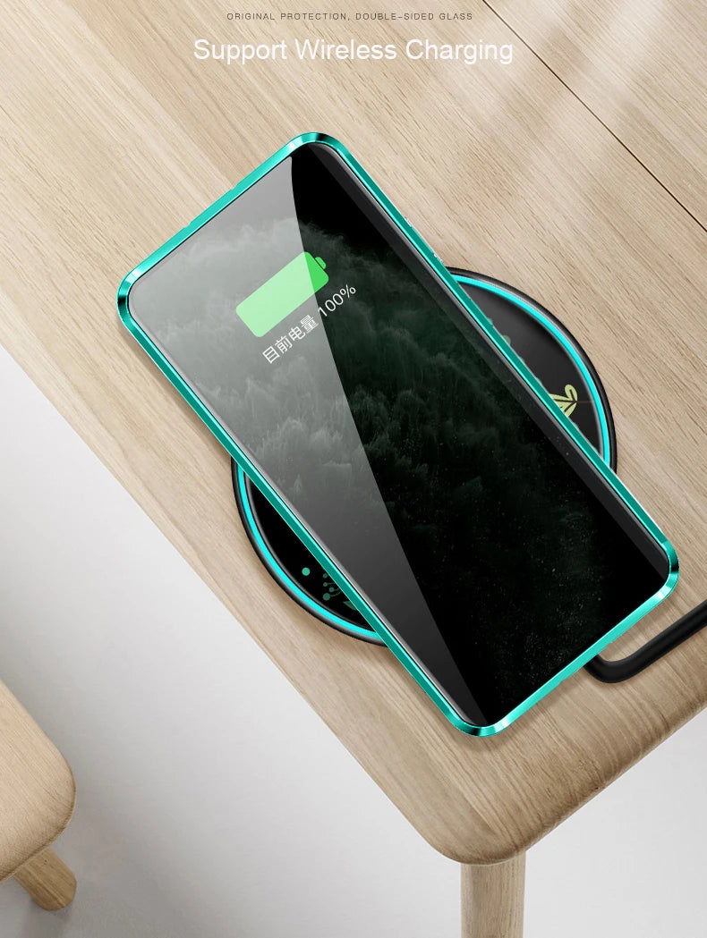 Étui de protection en verre trempé magnétique anti regard indiscrets pour séries iPhone 17 16 15 14 13 12 11 X 8 7, Coque avec pare-chocs en métal.