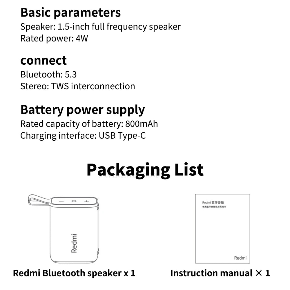 Enceinte Bluetooth Portable Redmi – Ultra-Légère, Étanche IP67 & Son Stéréo TWS