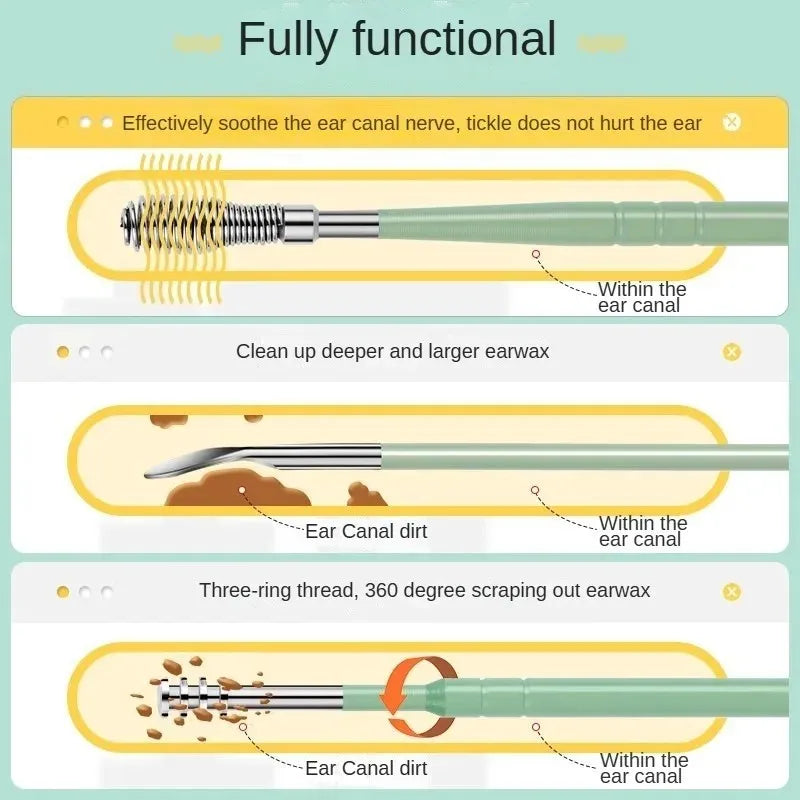 Kit d'Élimination du Cérumen Professionnel – Ensemble de 6 Outils de Nettoyage d'Oreilles en Acier Inox – Cure-Oreille Spirale & Cuillère avec Étui de Transport