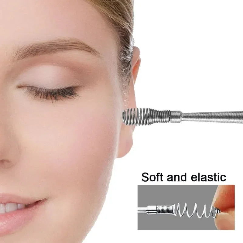 Kit d'Élimination du Cérumen Professionnel – Ensemble de 6 Outils de Nettoyage d'Oreilles en Acier Inox – Cure-Oreille Spirale & Cuillère avec Étui de Transport