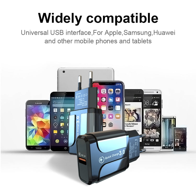 Chargeur universel rapide QC3.0 18 W avec port USB, prise UE
