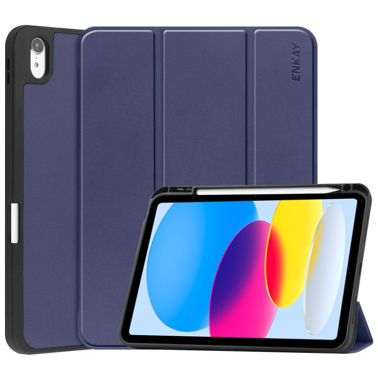 Pour iPad 10.9 2022 ENKAY TPU Couverture Arrière Smart Leather Stand Tablet Case avec Pen Slot