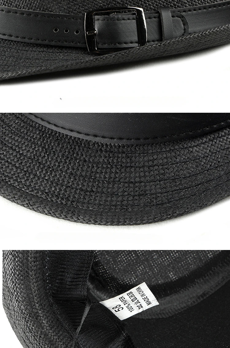 Chapeau d'Été Fedora en Paille pour Homme & Femme – Style Panama Chic avec Ruban Noir – Protection Solaire & Respirant