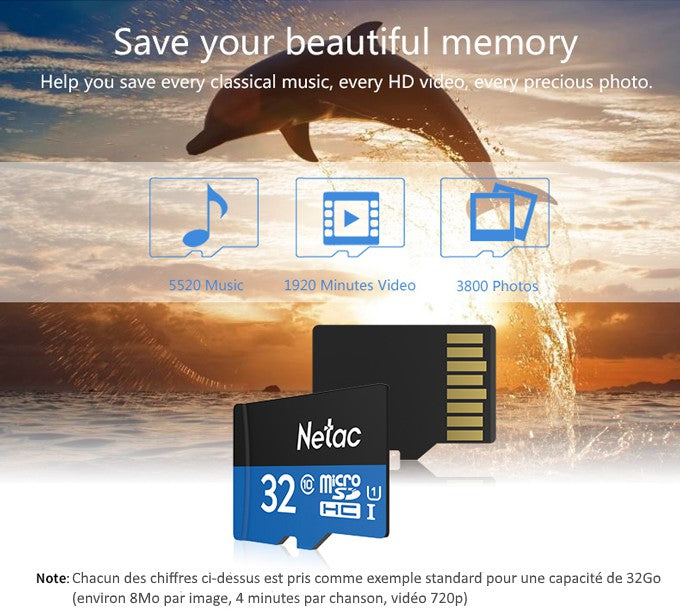 Carte mémoire microSDHC  Netac P500 16Go / 32Go