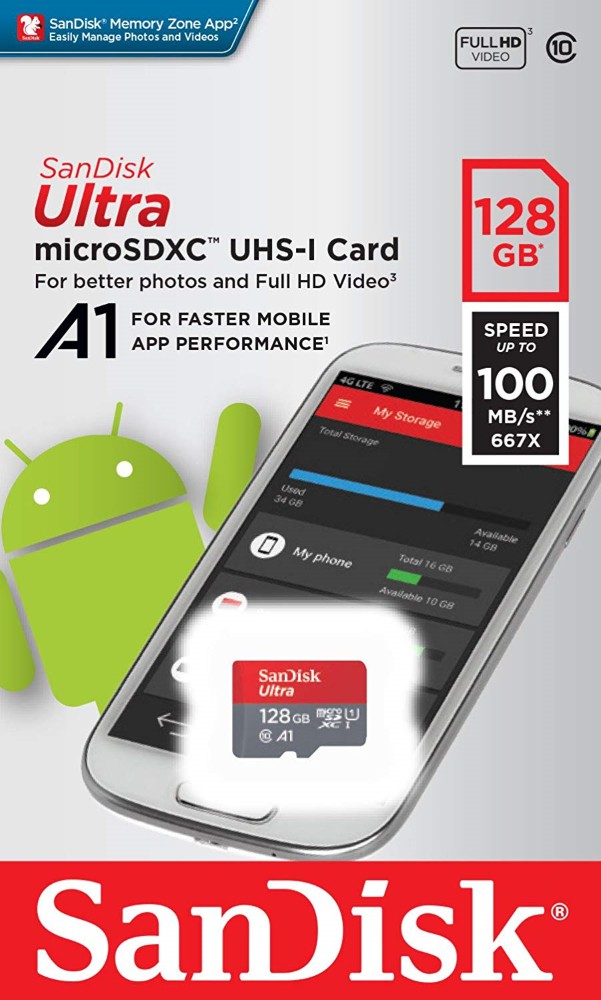 Carte microSDHC / microSDXC SanDisk Ultra Classe 10 UHS-I homologué A1