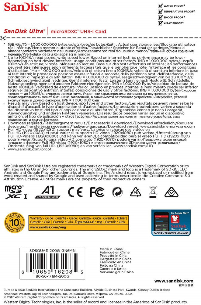 Carte microSDHC / microSDXC SanDisk Ultra Classe 10 UHS-I homologué A1